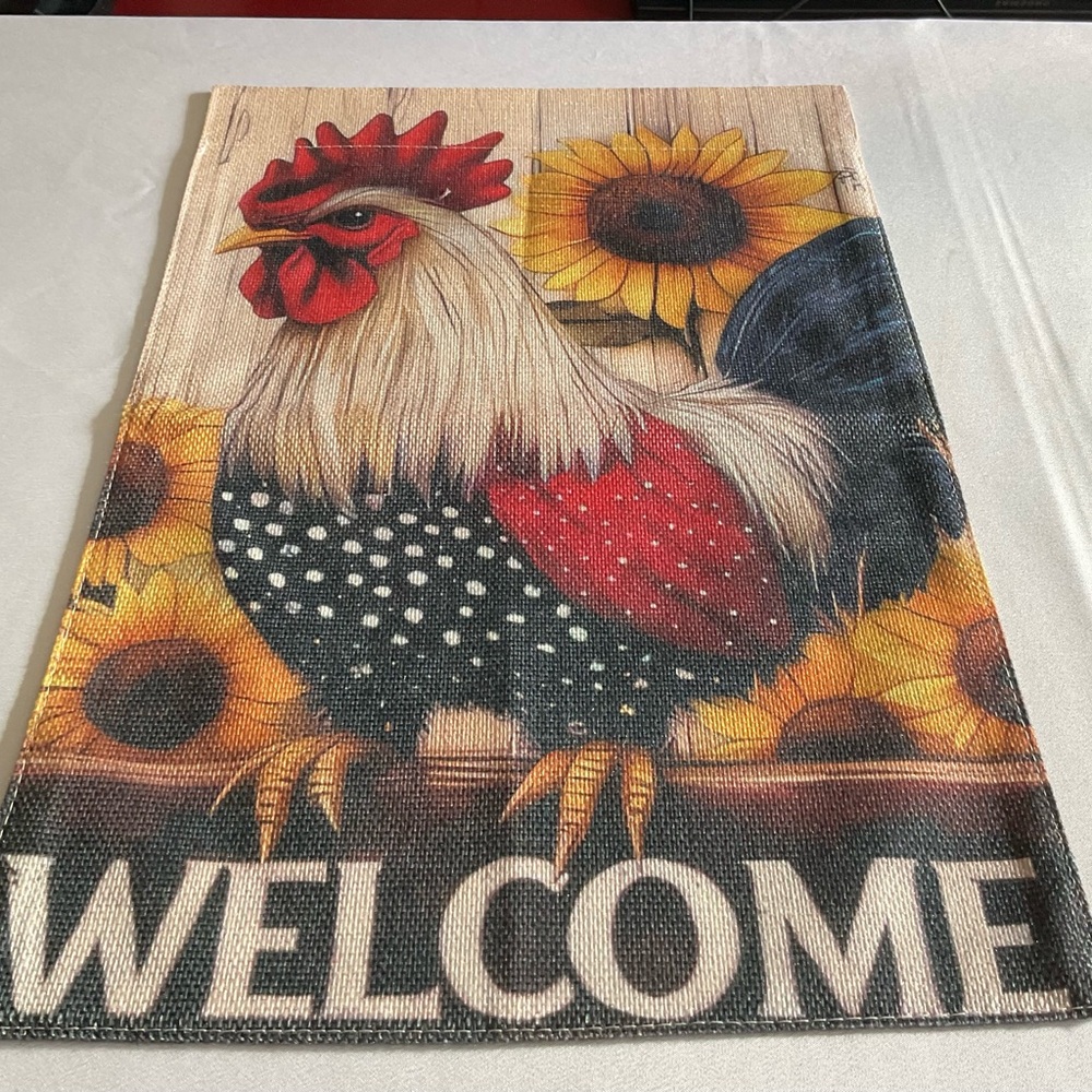 Rooster Welcome Garden Flag with Sunflowers